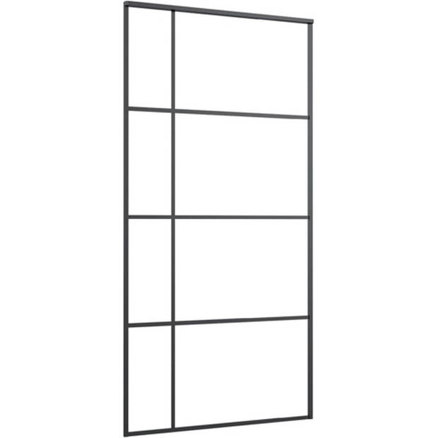 The Living Store Schuifdeur zwart - 102.5 x 205 cm - Aluminium frame - ESG-glas