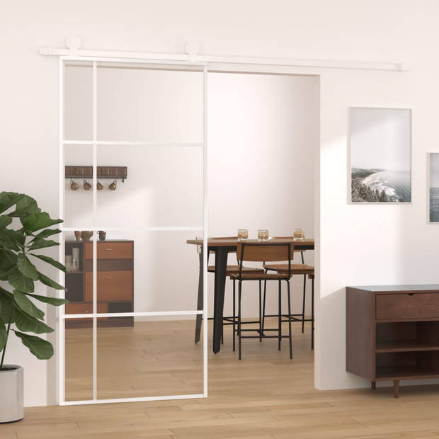 The Living Store Schuifdeur - Deur 90x205cm - Wit ESG-glas - Aluminium