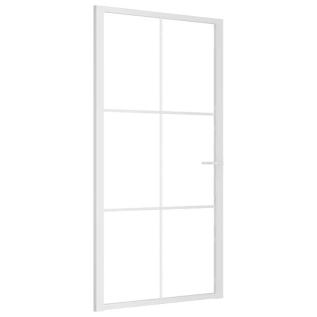 The Living Store Glazen Binnendeur - 102.5 x 201.5 cm - Gehard glas - Aluminium - Wit - Met verticale decoratieve lijn