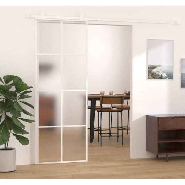 The Living Store Schuifdeur - 76 x 205 cm - Wit Mat ESG-glas Aluminium