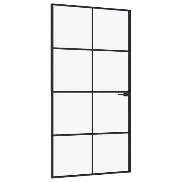 The Living Store Binnendeur Gehard Glas - 102.5 x 201.5 cm - Zwart - Smal Aluminium Frame