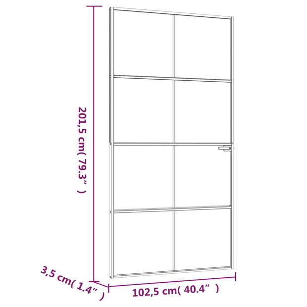 The Living Store Binnendeur Gehard Glas - 102.5 x 201.5 cm - Zwart - Smal Aluminium Frame