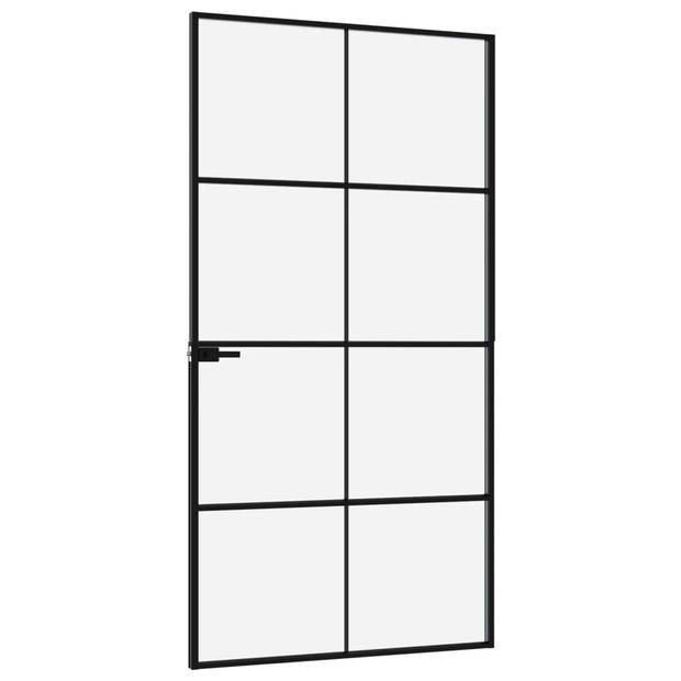 The Living Store Binnendeur Gehard Glas - 102.5 x 201.5 cm - Zwart - Smal Aluminium Frame