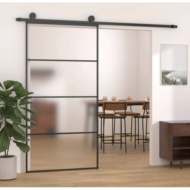 The Living Store Schuifdeur - Deurgroep - 102.5 x 205 cm - Zwart mat ESG-glas en aluminium