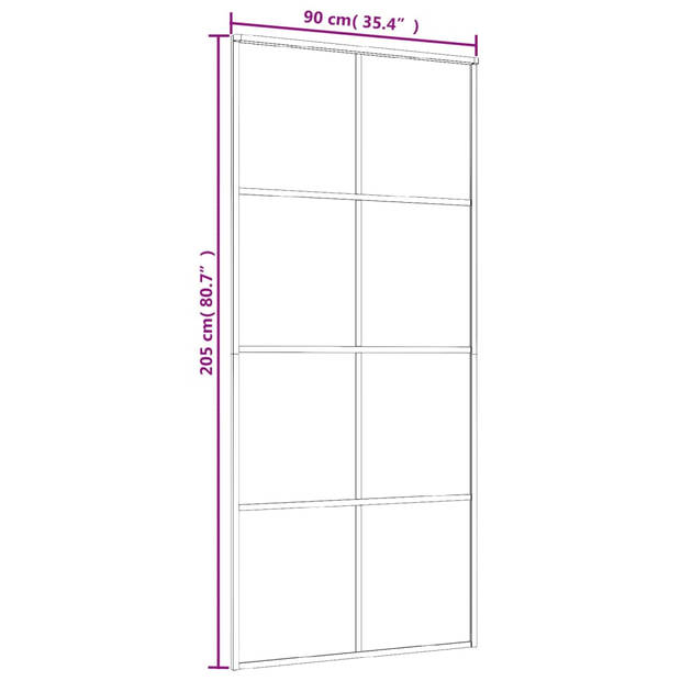 The Living Store Schuifdeur Aluminium - 90 x 205 cm - Met mat ESG-glas