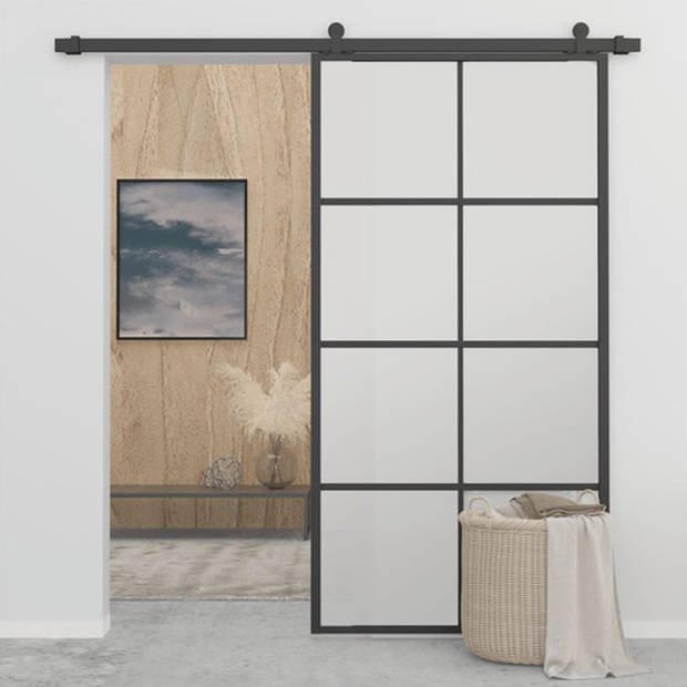 The Living Store Schuifdeur - Aluminium - 102.5 x 205 cm - Veiligheidsglas - Zwart - Ruimtebesparend - Corrosievrij -