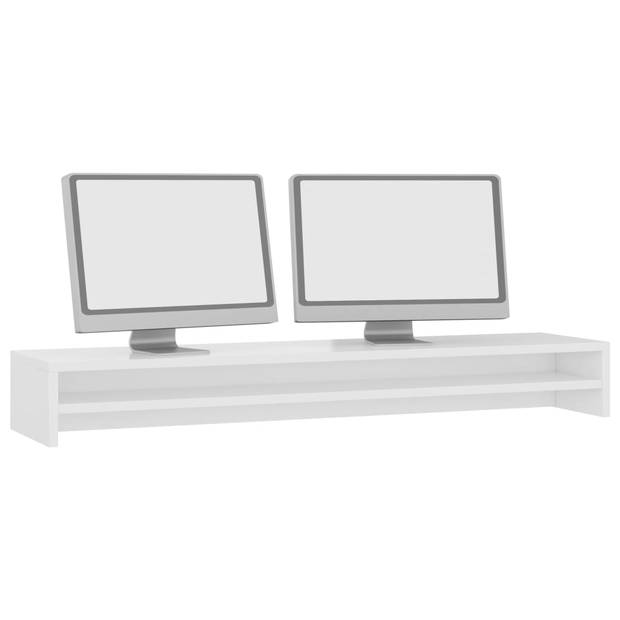 The Living Store monitorstandaard - Verhoogt tot perfecte hoogte - Geschikt voor 2 schermen - Hoogglans wit - 100 x 24