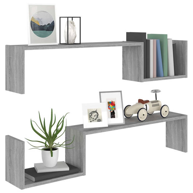 The Living Store Wandschap - Decoratieve - Muurplank - Afmetingen- 100 x 15 x 20 cm - Kleur- Grijs Sonoma Eiken -