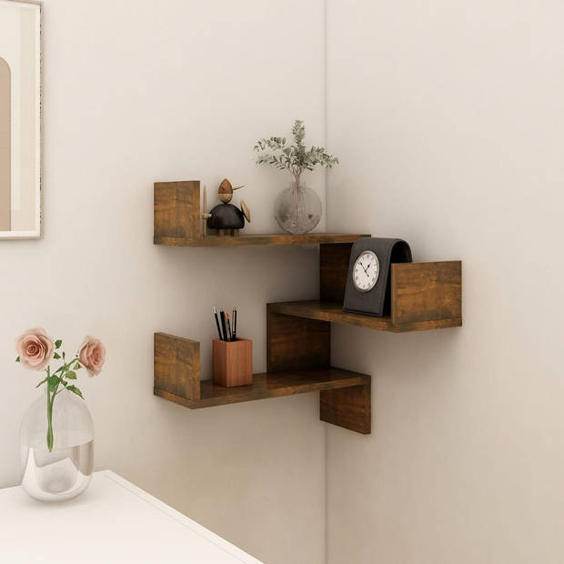 The Living Store Hoekwandschap - Gerookt eiken - 40x40x50 cm - Ruimtebesparend - Decoratieve en praktische functie -
