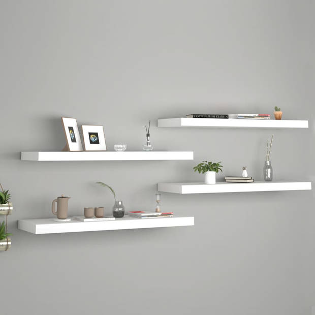 The Living Store Wandplanken Set - Trendy - Hoogwaardig honingraat MDF - Metalen frame - Wit - 80 x 23.5 x 3.8 cm