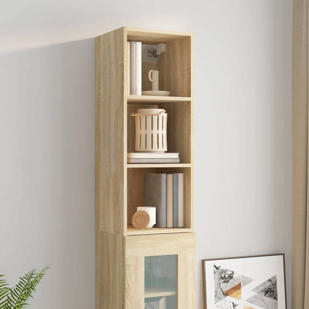 The Living Store Wandkast Sonoma Eiken - Zwevende kast met voldoende opbergruimte - Stevig bewerkt hout - 34.5x32.5x90