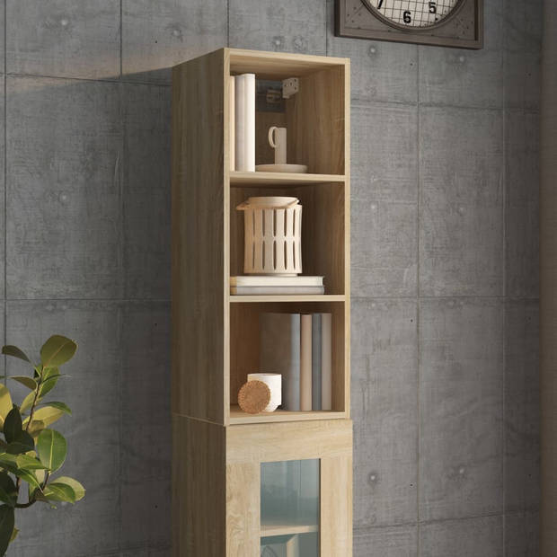 The Living Store Wandkast Sonoma Eiken - Zwevende kast met voldoende opbergruimte - Stevig bewerkt hout - 34.5x32.5x90