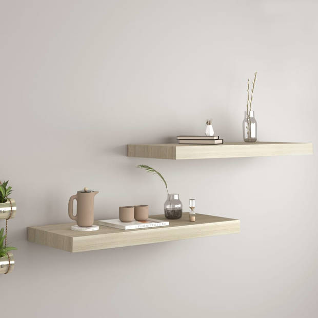 The Living Store Wandplanken - Set van 2 - Eiken - 60 x 23.5 x 3.8 cm - Onzichtbaar montagesysteem - Hoogwaardig