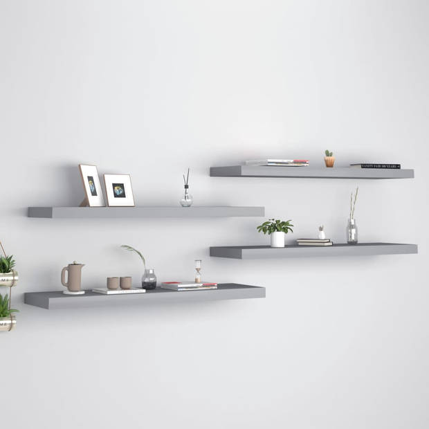 The Living Store Wandplanken - Trendy - Set van 4 - 90 x 23.5 x 3.8 cm - Ken- Onzichtbaar montagesysteem - Grijs -