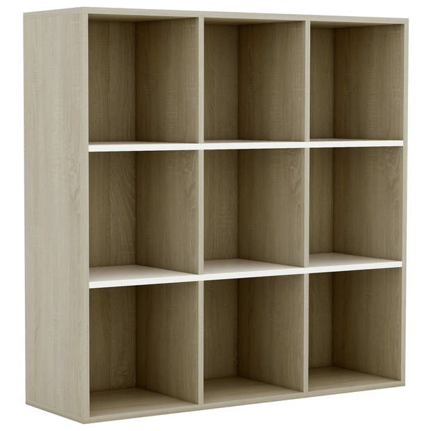 The Living Store Boekenkast - Spaanplaat - Wit en Sonoma Eiken - 98 x 30 x 98 cm - 9 Vakken