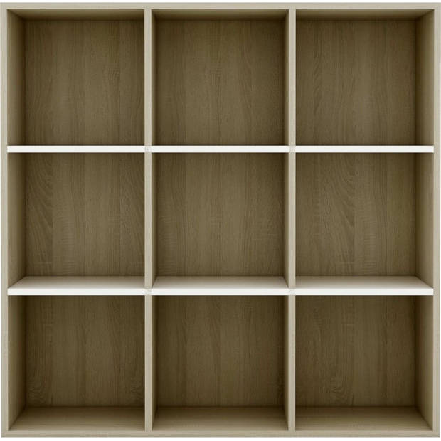 The Living Store Boekenkast - Spaanplaat - Wit en Sonoma Eiken - 98 x 30 x 98 cm - 9 Vakken