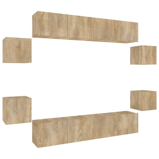 The Living Store Klassieke televisiekastenset - Sonoma eiken - Wandgemonteerd - 4 x 80x30x30cm + 4 x 30.5x30x30cm