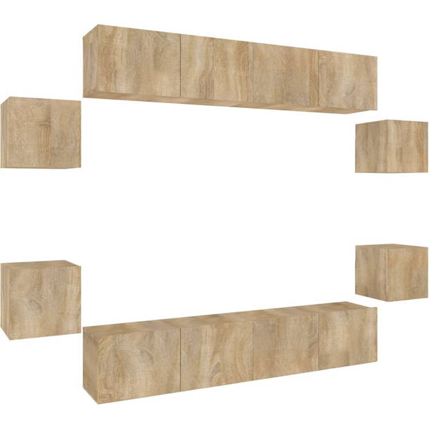 The Living Store Klassieke televisiekastenset - Sonoma eiken - Wandgemonteerd - 4 x 80x30x30cm + 4 x 30.5x30x30cm