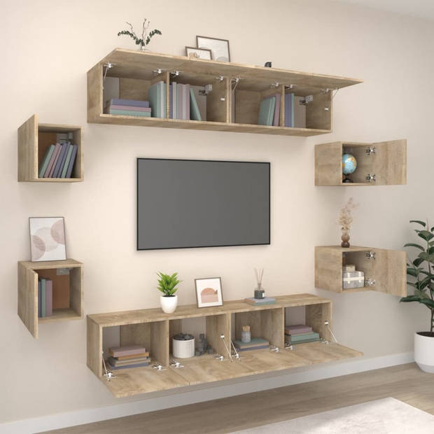 The Living Store Klassieke televisiekastenset - Sonoma eiken - Wandgemonteerd - 4 x 80x30x30cm + 4 x 30.5x30x30cm