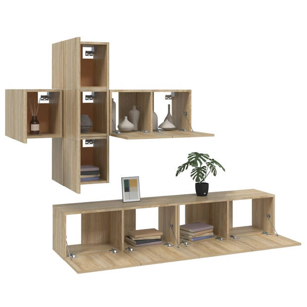 The Living Store TV-meubelset Sonoma Eiken - 30.5x30x30cm - 60x30x30cm - 80x30x30cm - Stevig - praktisch en