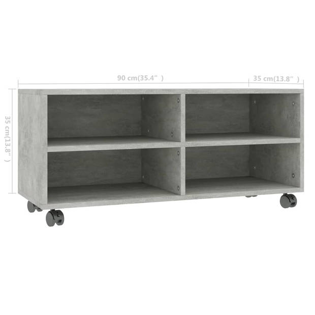 vidaXL Tv-meubel met wieltjes 90x35x35 cm bewerkt hout betongrijs