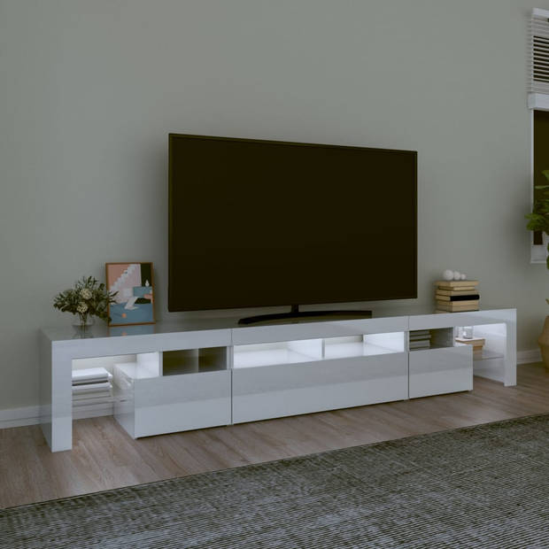The Living Store TV-meubel - LED-verlichting - Hoogglans wit - 230 x 36.5 x 40 cm - Bewerkt hout