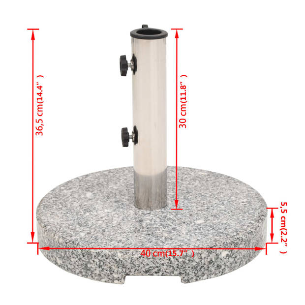 The Living Store Parasolvoet - Graniet - 40 x 36.5 cm - Grijs - 20 kg - Inclusief 2 adapters