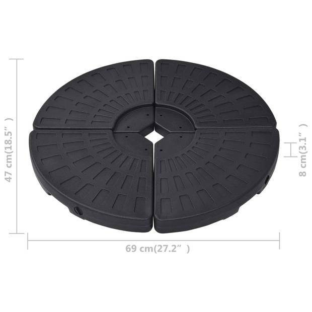 The Living Store Parasolvoetenset - 4 stuks - zwart - HDPE - 101 x 8 cm (ø x H) - 69 x 47 x 8 cm (L x B x H) - 15L