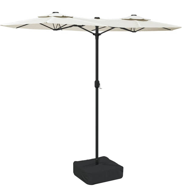 The Living Store Dubbele Parasol - Zandwit en Donkergrijs - 316 x 145 x 240 cm - UV-beschermend Polyester - Stevig