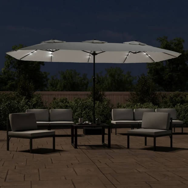 The Living Store Parasol - LED-verlichting - 449x265x245 cm - Zandwit - Donkergrijs