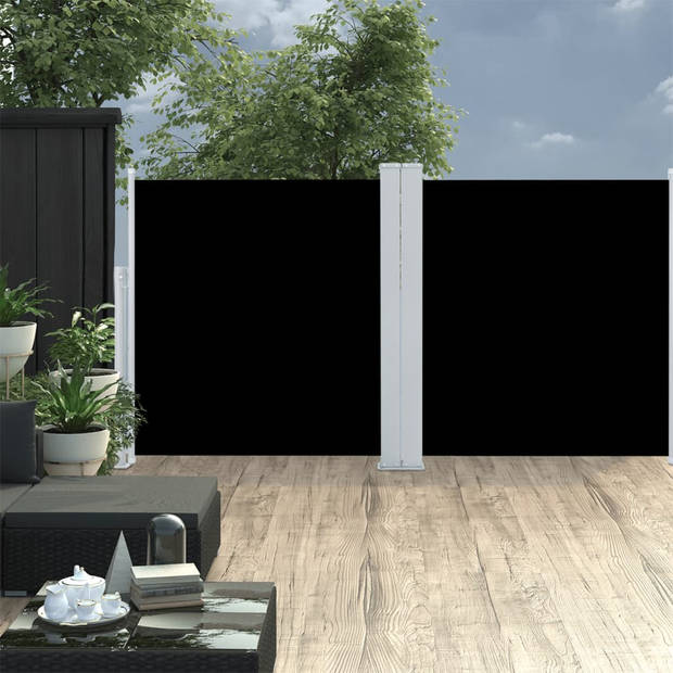 The Living Store Zijluifel Uittrekbaar 117 x (0-600) cm - Zwart 100% Polyester Staal Aluminium PU-coating