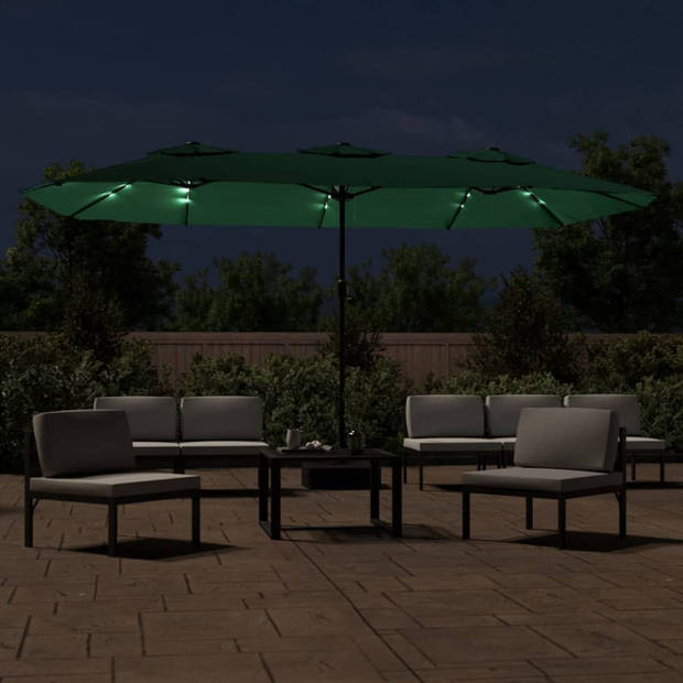 The Living Store Parasol Dubbel Groen/Donkergrijs - 449x265x245 cm