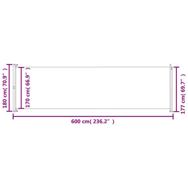 The Living Store Zijscherm - 180 x (0 - 600) cm - UV-bestendig - Polyester met PU-coating - Automatische