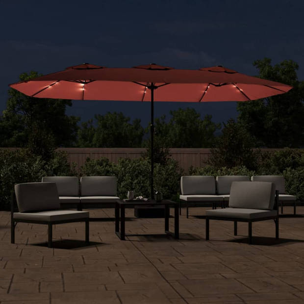 The Living Store Parasol Dubbel Terracotta 449x265x245 cm - LED-verlichting