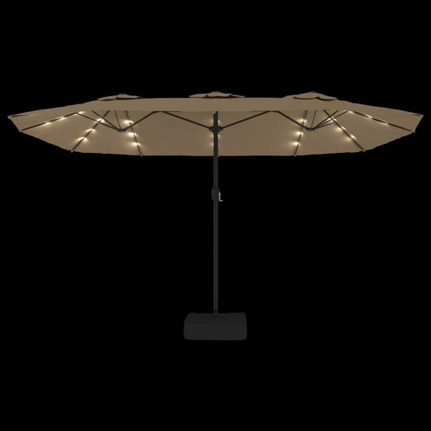 The Living Store Dubbele Parasol - Taupe en Donkergrijs - 449 x 265 x 245 cm - LED-verlichting - Duurzaam Polyester -