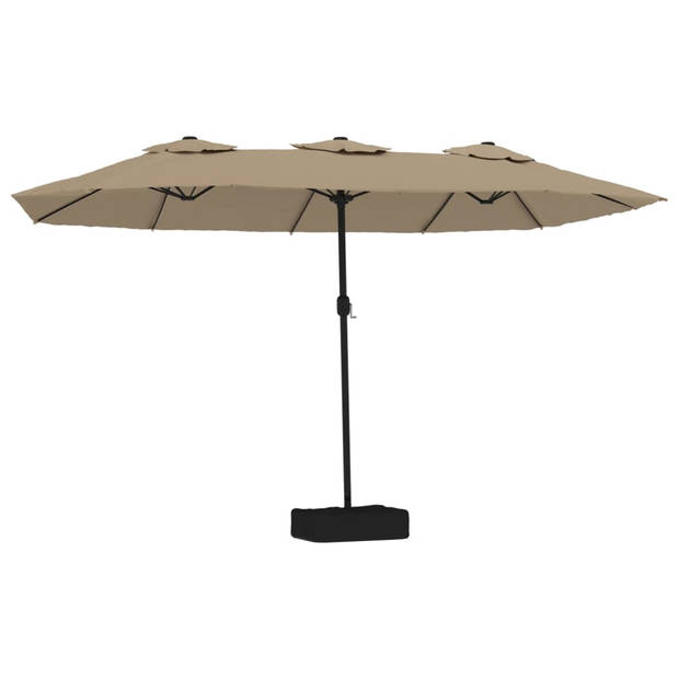 The Living Store Dubbele Parasol - Taupe en Donkergrijs - 449 x 265 x 245 cm - LED-verlichting - Duurzaam Polyester -