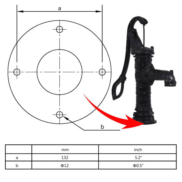 The Living Store Waterpomp met Standaard - 135 cm - Gietijzer - 40 x 15 x 68 cm - 15.5 kg - 7 m - 38 mm - 16 cm Basis -