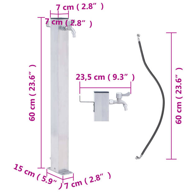 The Living Store Waterzuil RVS - Tuinkraan - 60 cm - Duurzaam - Praktische haak