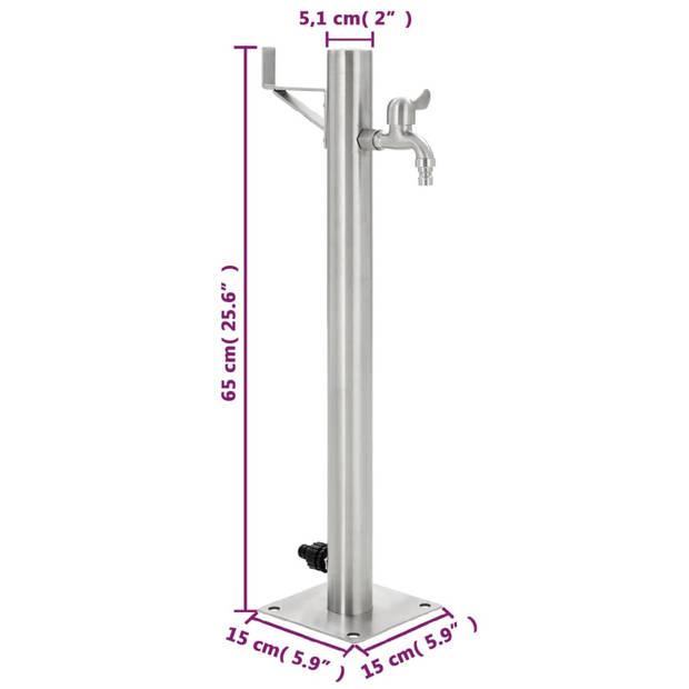 The Living Store Waterkolom RVS - 5.1 x 65 cm - met kraan