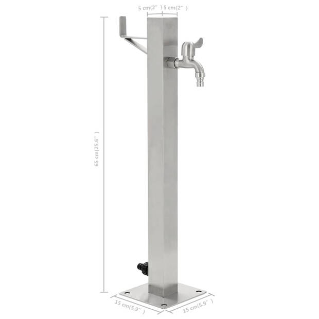 The Living Store Waterkolom roestvrij staal 304 - 5x5x65 cm - met kraan en Gardena adapter