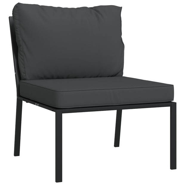 The Living Store Loungeset voor Buiten - Staal - Zwart - Hoekstoel - Bijzetstoel - Middenstoel - Voetenbank - 110 kg