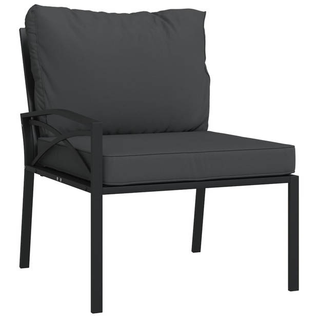 The Living Store Loungeset voor Buiten - Staal - Zwart - Hoekstoel - Bijzetstoel - Middenstoel - Voetenbank - 110 kg
