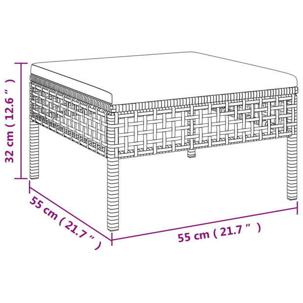 vidaXL 5-delige Loungeset met kussens poly rattan grijs