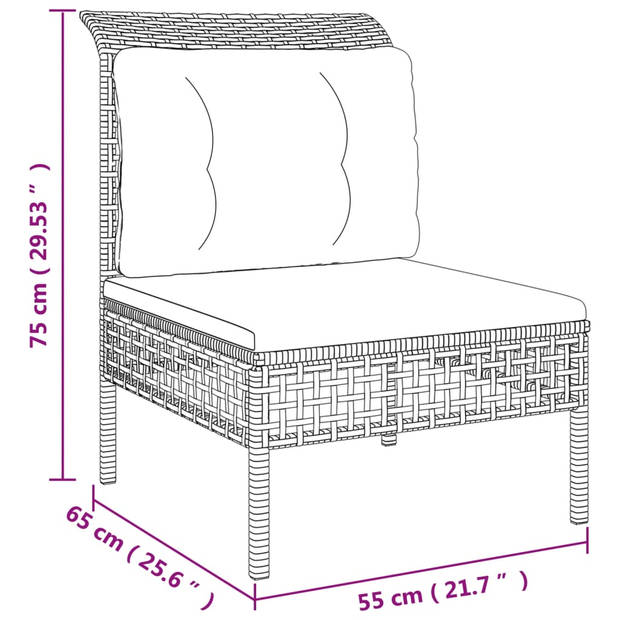 vidaXL 9-delige Loungeset met kussens poly rattan grijs