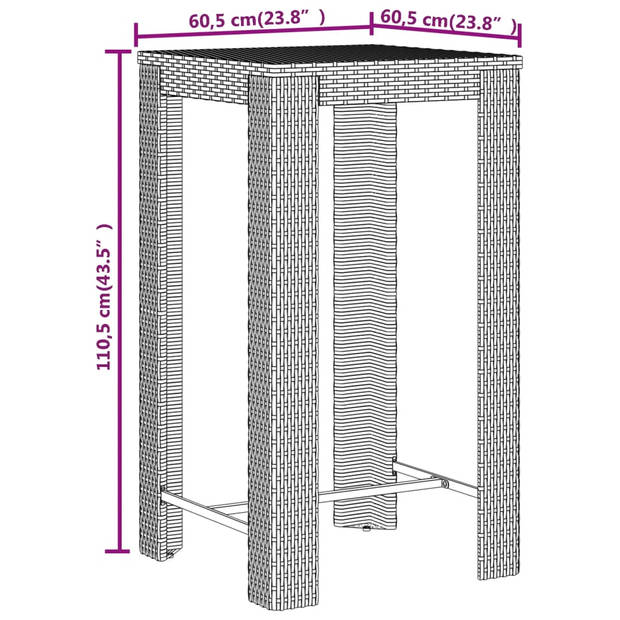 vidaXL 3-delige Tuinbarset poly rattan en massief acaciahout grijs