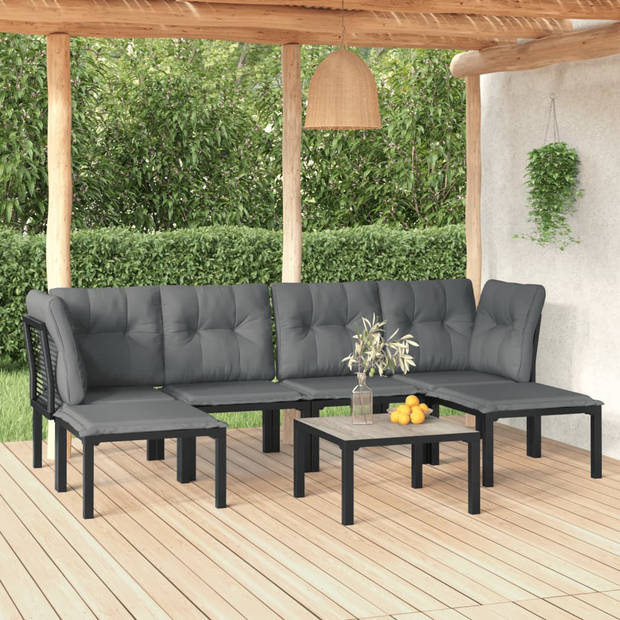 vidaXL 7-delige Loungeset poly rattan zwart en grijs