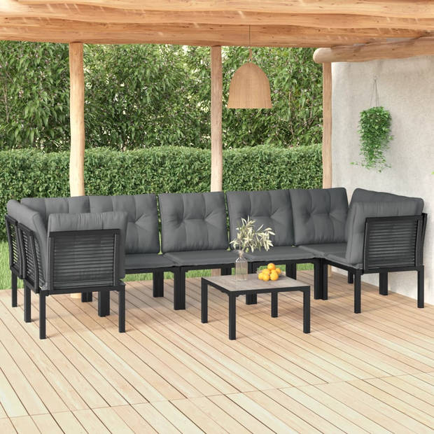 vidaXL 8-delige Loungeset poly rattan zwart en grijs