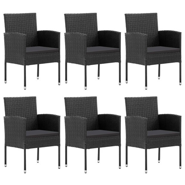 The Living Store Tuinset - Poly rattan - Zwart - 140 x 70 x 74 cm - Inclusief 6 stoelen
