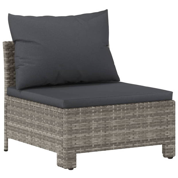 vidaXL 3-delige Loungeset met kussens poly rattan grijs