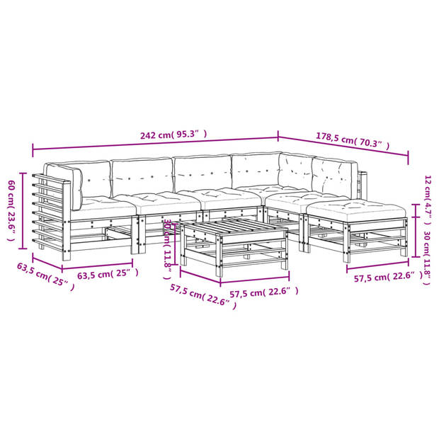 The Living Store Loungeset Grenenhout - Modulair - Zwart - 57.5x63.5x60 cm - Comfortabel